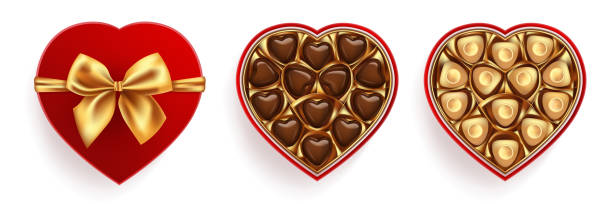 ilustrações de stock, clip art, desenhos animados e ícones de box of chocolate sweets in heart shape - chocolate candy gift package chocolate