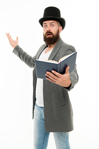Recite verses. Poet or writer. Author of novel. Inspired bearded man read book. Poetry reading. Book presentation. Literature teacher. Books shop. Guy classic outfit read book. Literary criticism.