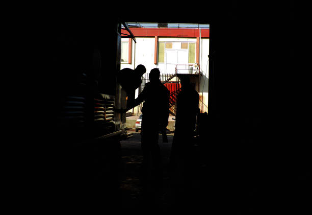 istock Silhouette of tree man working in factory 1359101070