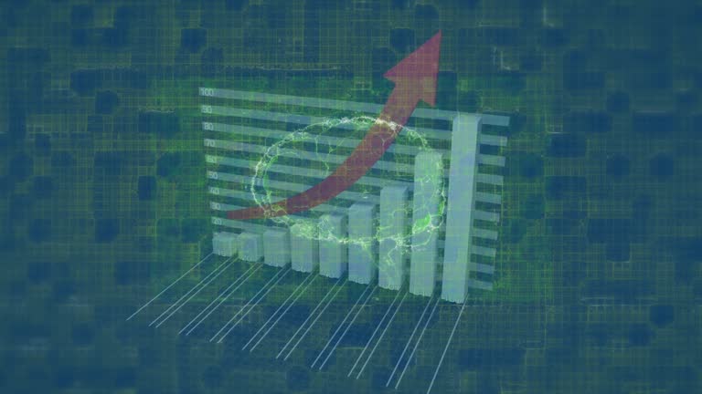 Animation of digital brain over graph with arrow