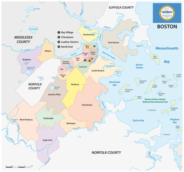 boston, massachusetts, vereinigte staaten, stadtplan der umgebung - verwaltungsbezirk norfolk county stock-grafiken, -clipart, -cartoons und -symbole