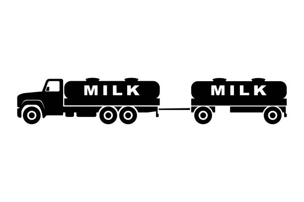 ilustraç�ões, clipart, desenhos animados e ícones de ícone do tanque de leite. silhueta preta. vista lateral. vetor simples ilustração gráfica plana. o objeto isolado em um fundo branco. isolar. - truck fuel tanker semi truck milk tanker