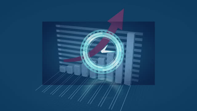 Animation of moving clock over graph with arrow