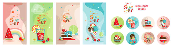 미디어 스토리 배경과 하이라이트 스위트 서머 - backgrounds candy ice cream dessert stock illustrations