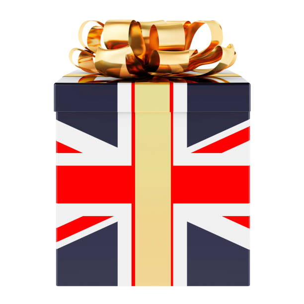 Gift box with British flag. Holiday in the Great Britain, concept. 3D rendering isolated on white background