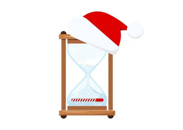 Vector illustration of Christmas hourglass with countdown bar falling snow in Santa Claus hat