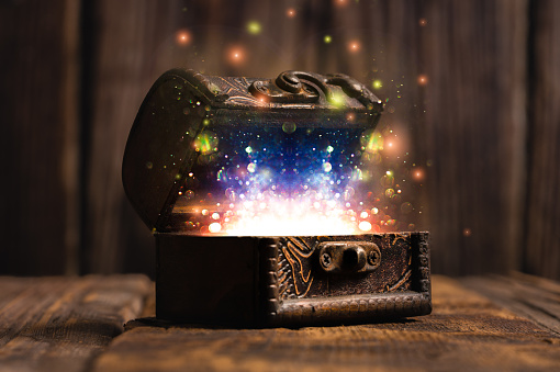 Old chest with magic lights inside