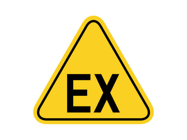 isolated watch explosive risk area zone, common hazardous symbols on yellow round triangle board warning sign for icon, label, logo or package industry etc. flat style vector design. isolated watch explosive risk area zone, common hazardous symbols on yellow round triangle board warning sign for icon, label, logo or package industry etc. flat style vector design. former stock illustrations