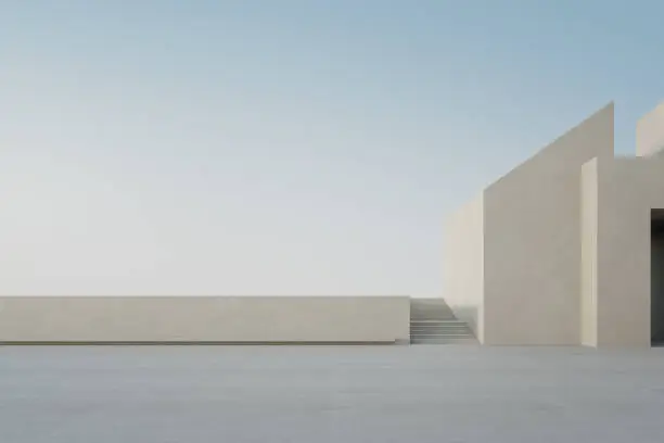 Photo of Empty concrete floor and white cement wall in city park.