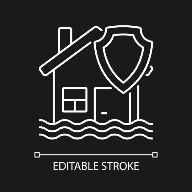 ilustrações de stock, clip art, desenhos animados e ícones de flood insurance white linear icon for dark theme - protection insurance dark rain