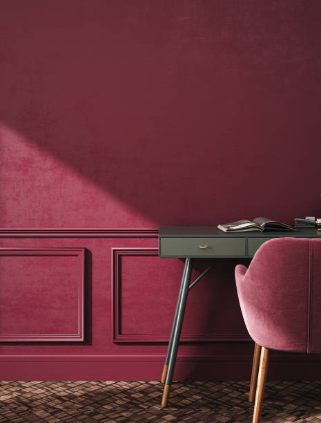 istock Blank wall mockup in luxury dark red living room interior background 1359130021