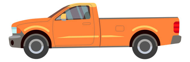istock Orange pickup truck icon. Flat color car 1359130114