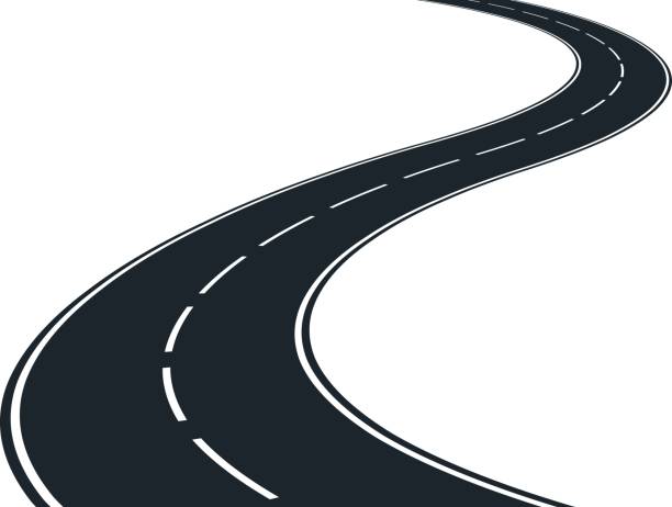 route asphalt road, winding route winding road stock illustrations