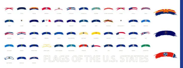 Vector illustration of Flags of the US States in a rounded grunge brushstroke style.