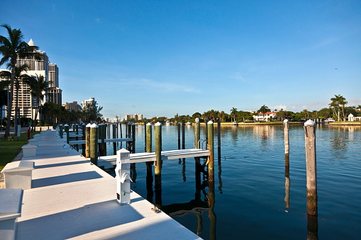 Miami, USA - July 31, 2010: luxury houses at the canal  in Miami South, USA. Pinetree Drive is the premier neighborhood for luxury homes.