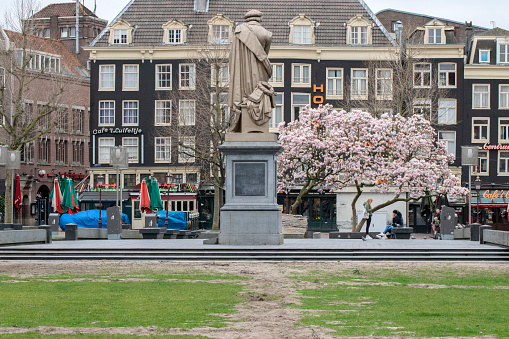 Empty Rembrandtplein Due To The Coronavirus Outbreak At Amsterdam The Netherlands 2020