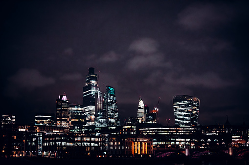 The City of London Skyline at Night, United Kingdom