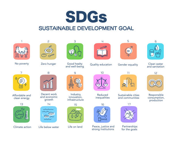 bildbanksillustrationer, clip art samt tecknat material och ikoner med sustainable development goals: 17 goal icons - hållbarhetsmål illustrationer