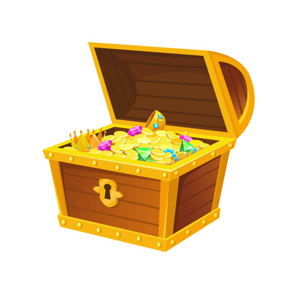 istock Treasures crate. Dark chest or box with deposit coins, vector illustration 1359142255
