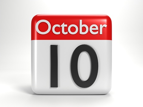 10th of October desktop calendar page for Columbus Day isolated on white background. Easy to crop for all your social media or print sizes.