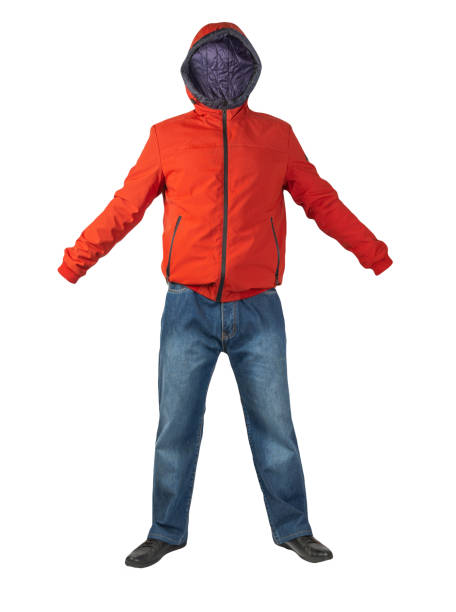 istock dark blue jeans, black leather shoes, jacket isolated on white background. 1359144444