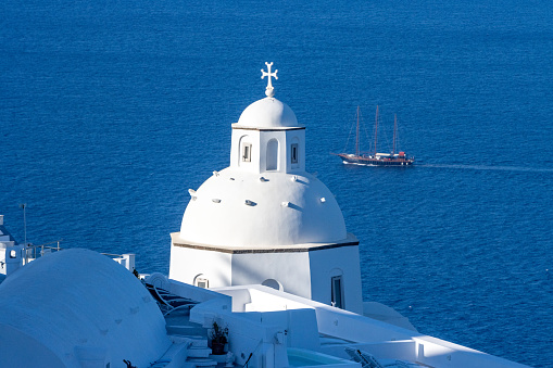 Church of St Minas of Firá on Santorini Caldera in South Aegean Islands, Greece