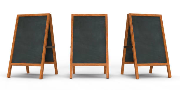 3dcg illustration of an easel sign on a blackboard - outdoors market imagens e fotografias de stock