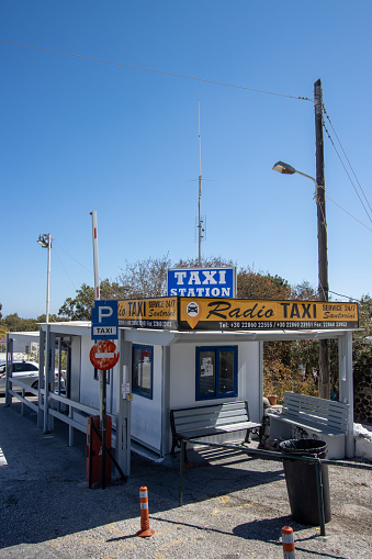 Taxi Rank Sign in Firá on Santorini in South Aegean Islands, Greece