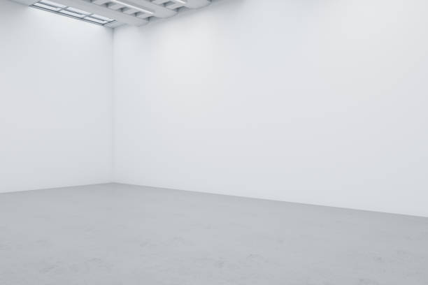 istock Clean empty white concrete gallery interior with mock up place on wall. Art, no people, museum and exhibition concept. 3D Rendering. 1359166829