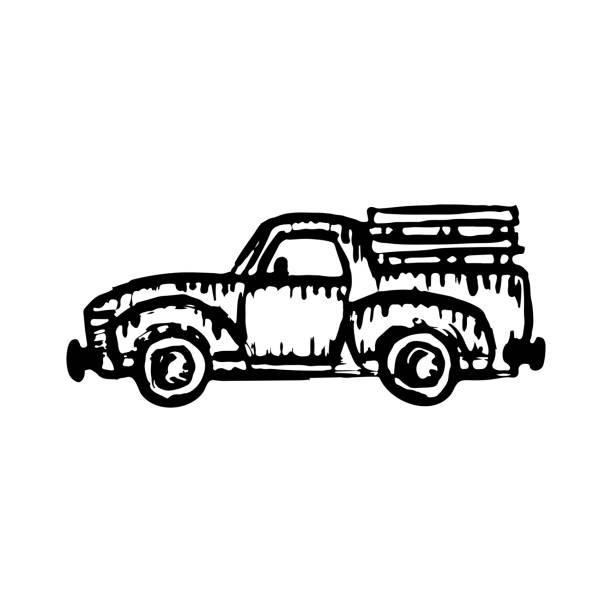 istock Pickup truck icon. Black outline linear sketch drawing. Side view. Vector simple flat graphic hand drawn illustration. The isolated object on a white background. Isolate. 1359167255