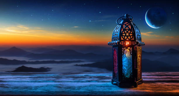 istock Ornamental Arabic Lantern On Wooden Table, Ramadan Kareem Background 1359168996