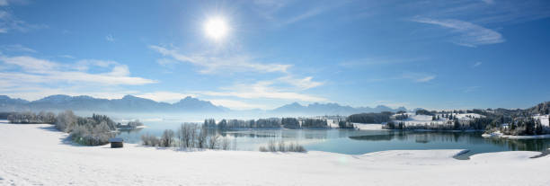 istock panoramic view to alps mountain range and lake Forggensee in Bavaria 1359169370
