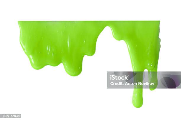 Flowing Green Slime Isolated On White Stock Photo - Download Image Now - Slimy, Drop, Green Color