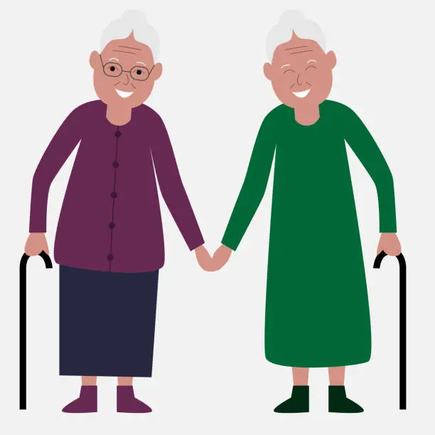 Vector illustration of A happy couple of older lesbian women.