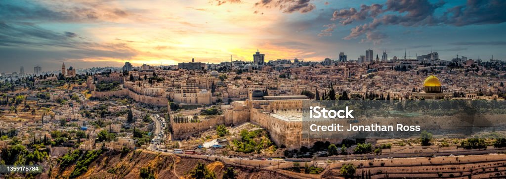 Jerusalem cityscape panorama Overlooking Jerusalem from the Mount of Olives Israel Stock Photo