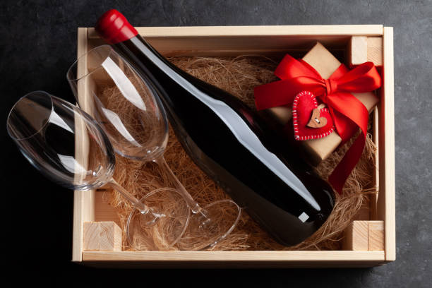 istock Valentines day gift and red wine 1359176984