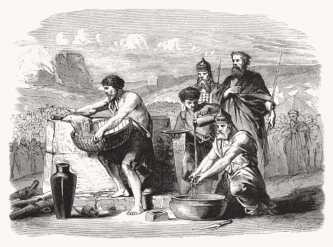 The Making of the water of purification (Numbers 19). Wood engraving, published in 1862.