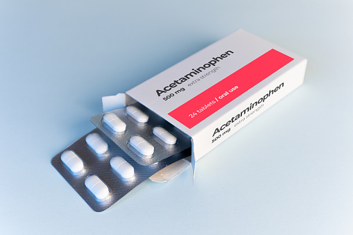 acetaminophen pill box, box
paper, blister tablets
