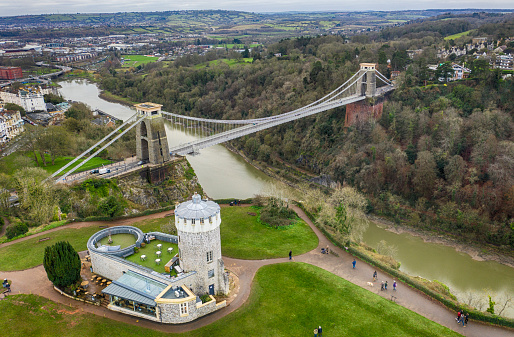 Drone Photo of famous Clifton suspension bridge in Bristol