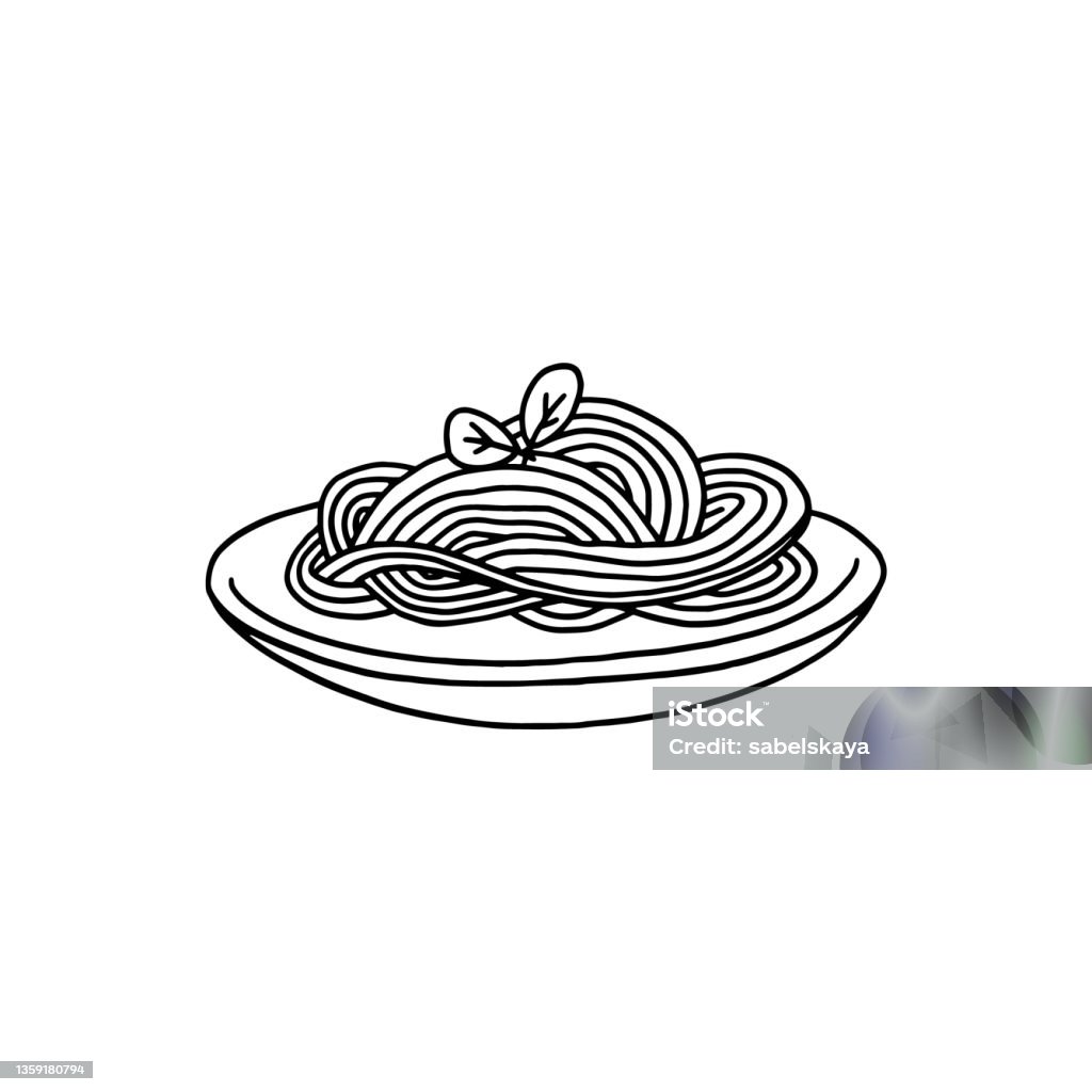 Mì Spaghetti Ý Màu Đen Phác Thảo Phong Cách Doodle Minh Họa Vector ...