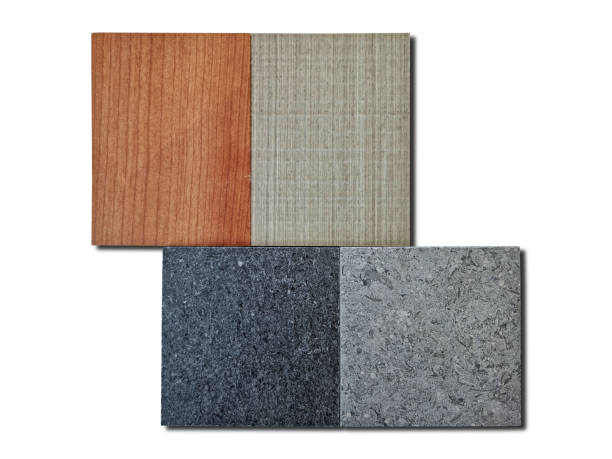istock combination of wooden oak, ash veneer samples and black, grey stone tile samples isolated on white background with clipping path. interior material collection for wall and floor finishing works. 1359180914