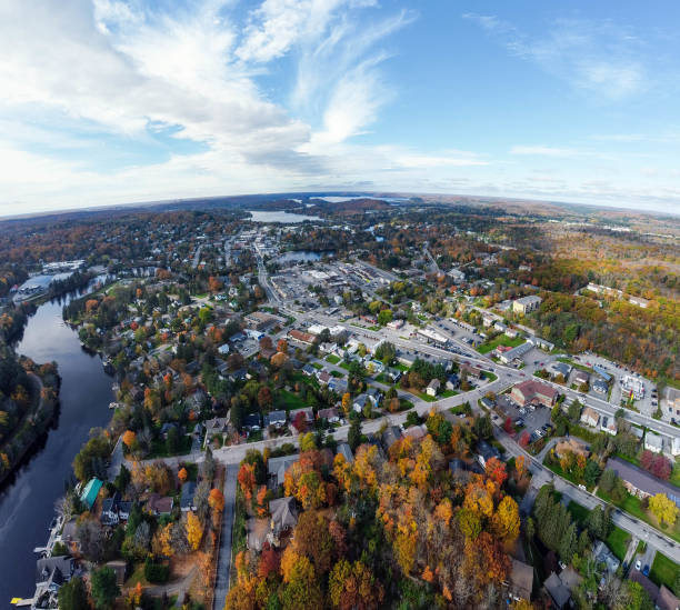 Panoramic Huntsville in fall，Canada Panoramic Huntsville in fall，Canada huntsville ontario stock pictures, royalty-free photos & images
