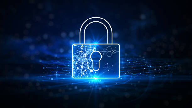 istock Data protection is a concept in cybersecurity and privacy technologies. There is a large padlock that stands out in the middle. The inside shows the connection of polygons with binary and padlock. 1359185098