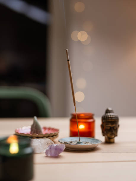 istock Burning Incense indoors with crystals amethyste 1359187993