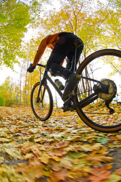 gravel road bicycle ride - usa action adventure aspen tree imagens e fotografias de stock