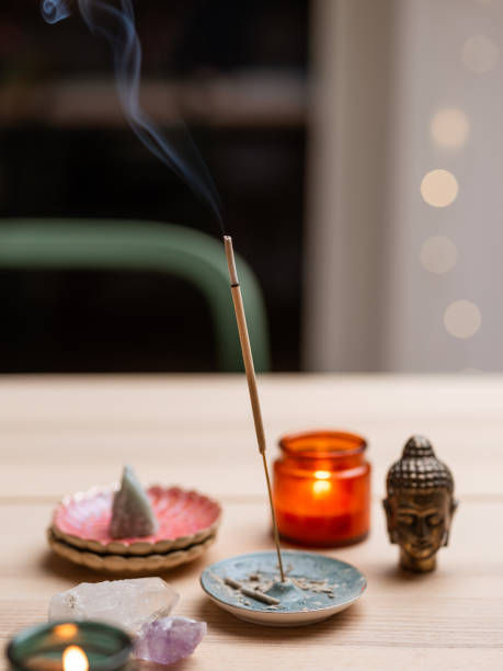 istock Burning Incense indoors with crystals amethyste 1359188448