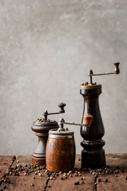 istock Set of retro pepper mills. Front view 1359188477