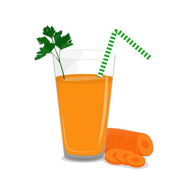 ilustrações, clipart, desenhos animados e ícones de suco de cenoura em vidro com ilustração vetorial de palha - carrot juice