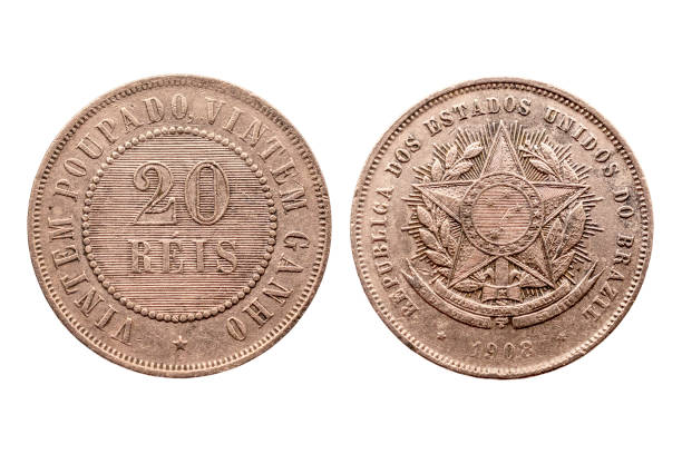 istock Brazilian coin. 20 reis of 1908. Front and back. 1359193197