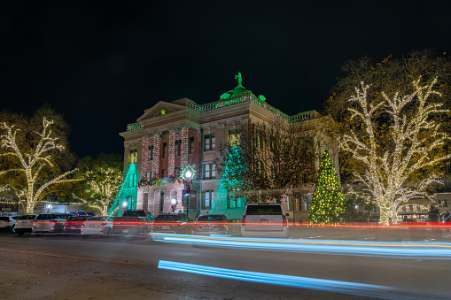 Long Exposure View of the Georgetown Square Decorated for Chritsmas and New YEars